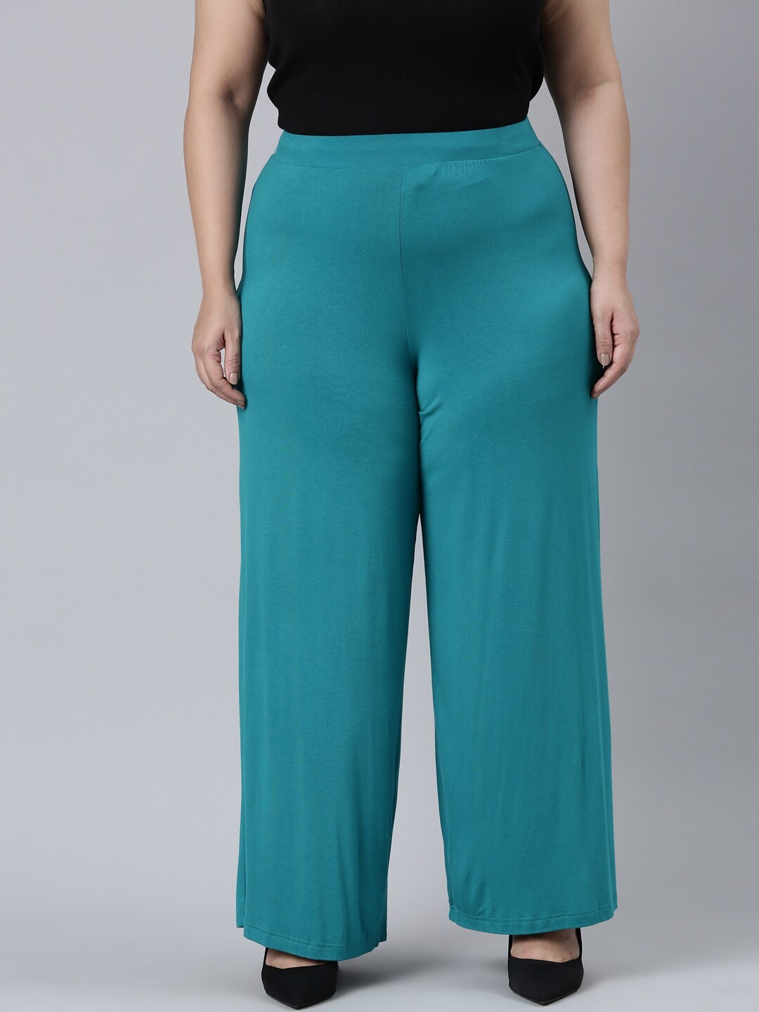 

Go Colors Women Wide Leg Knitted Palazzos, Green