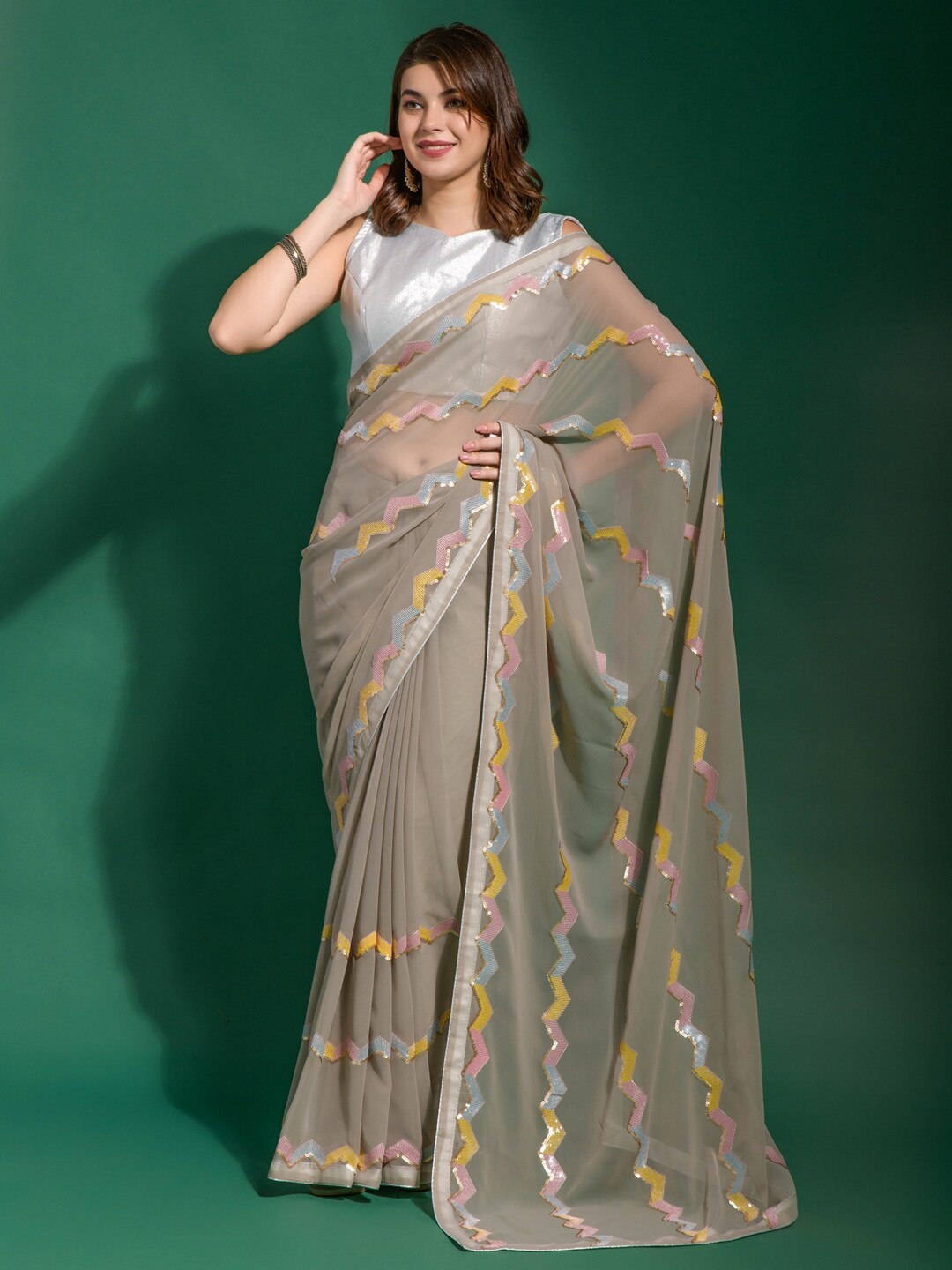 

Anouk Embellished Sequinned Pure Georgette Saree, Grey