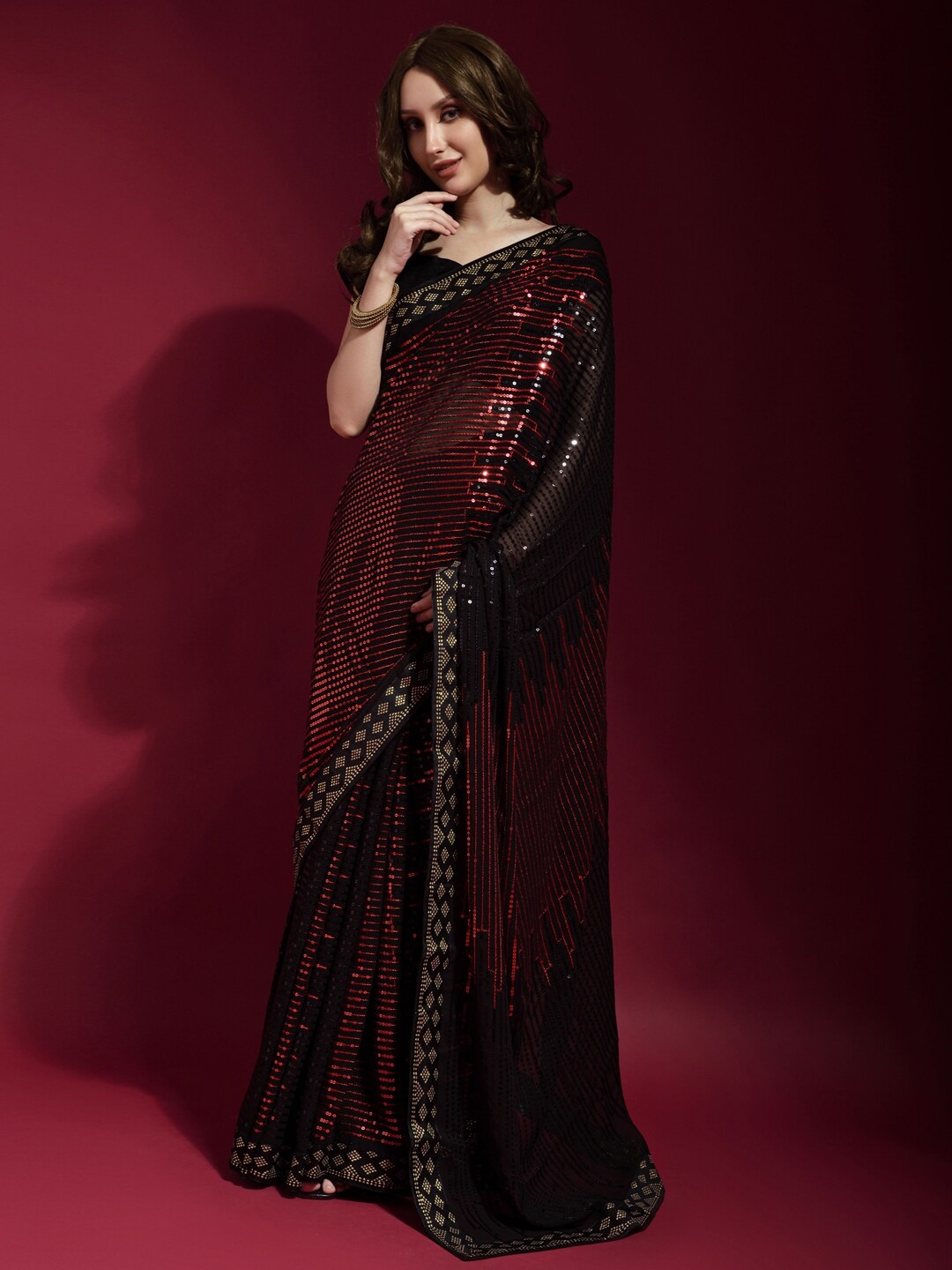 

Anouk Black & Red Embellished Sequinned Pure Georgette Saree