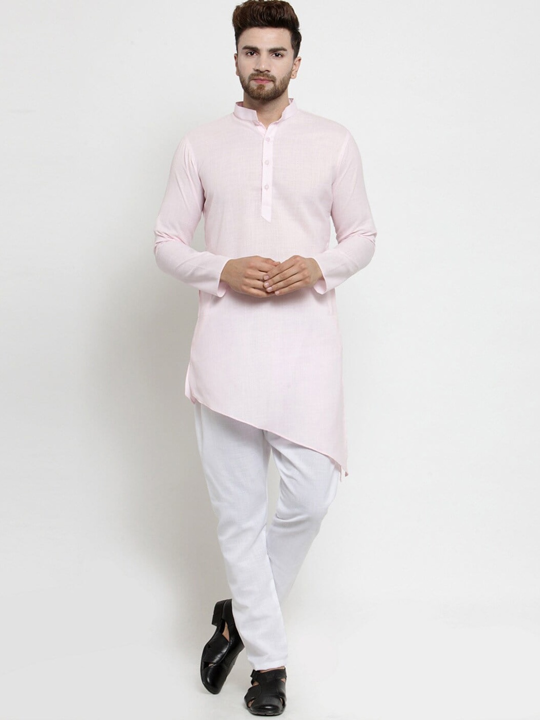 

TREEMODA Regular Linen Kurta With Churidar, Pink