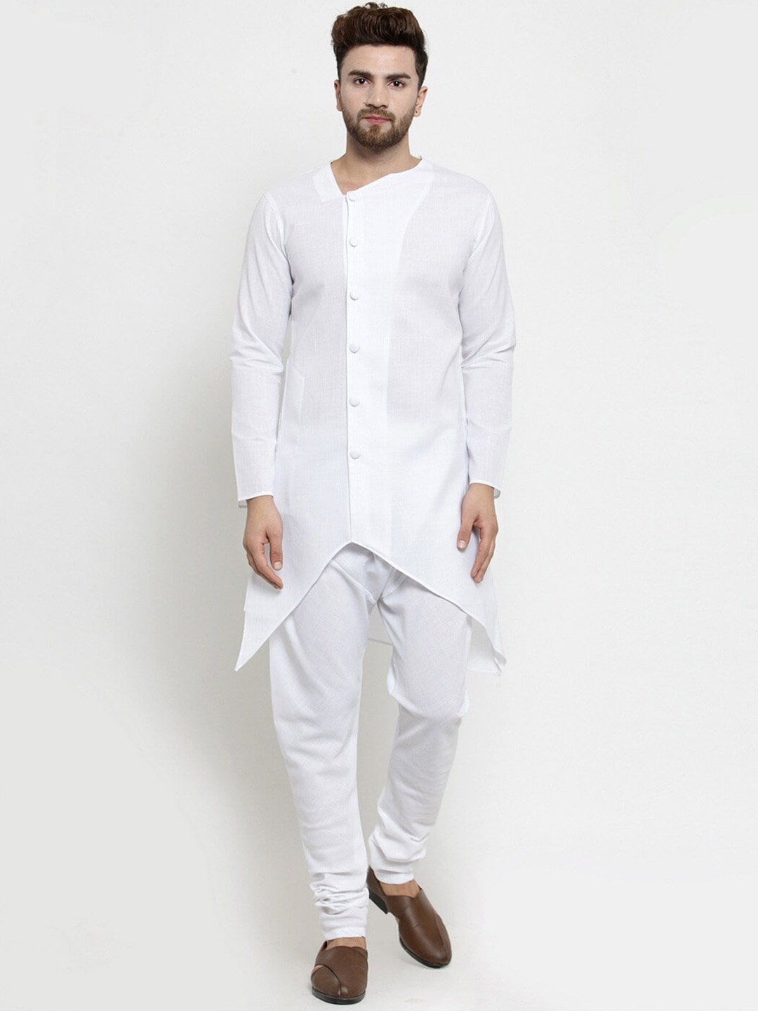 

TREEMODA Long Sleeves Regular Linen Kurta with Pyjamas, White