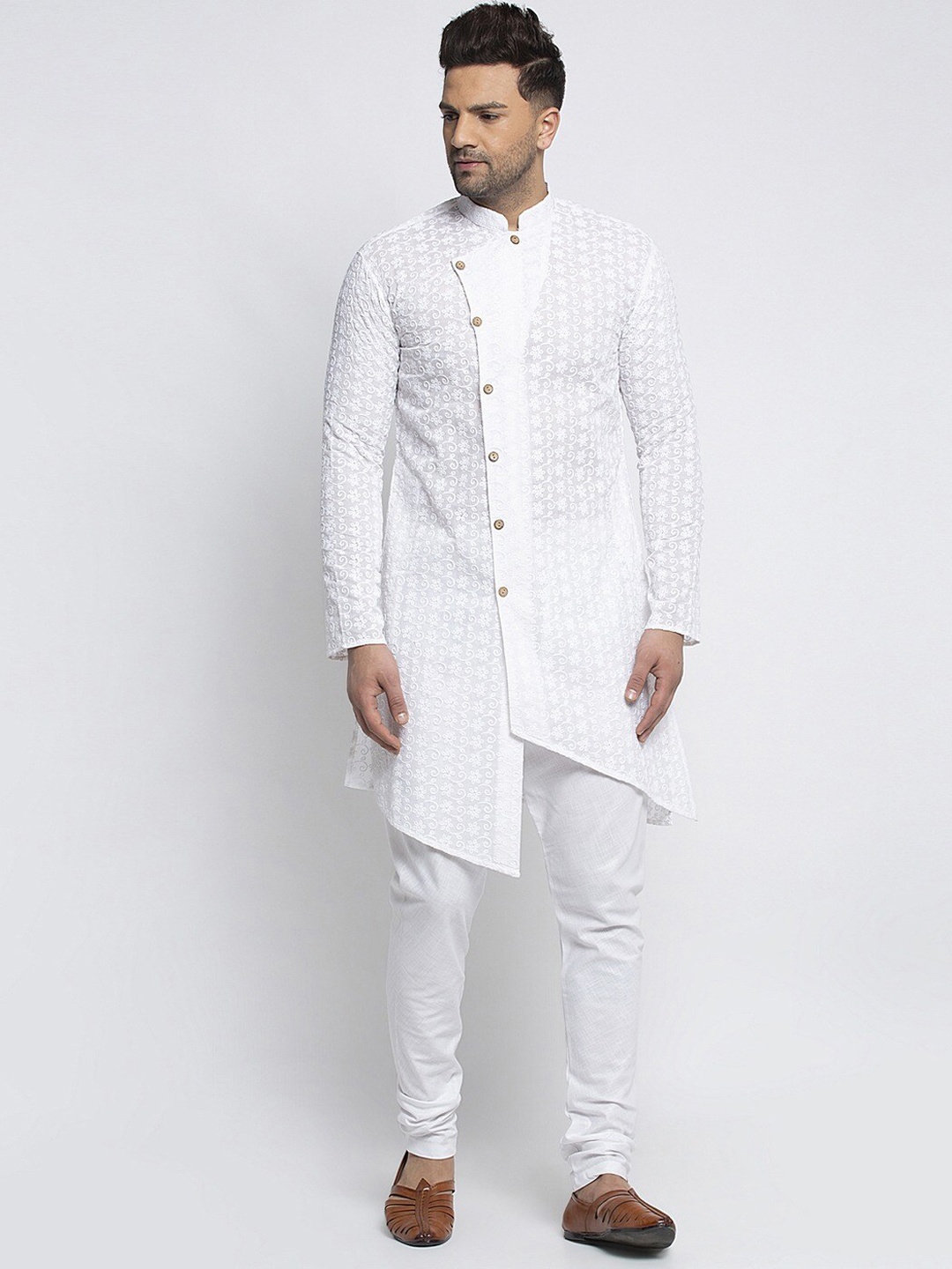 

TREEMODA Ethnic Motifs Embroidered Thread Work Pure Cotton Kurta with Pyjamas, White