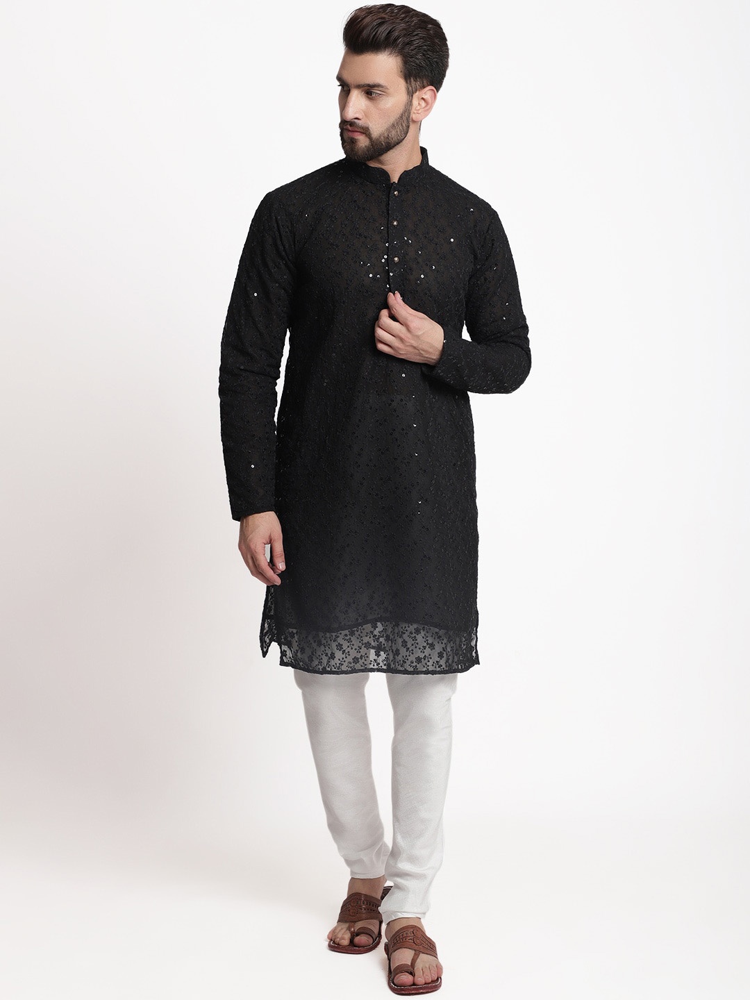 

TREEMODA Ethnic Motifs Embroidered Regular Chikankari Kurta With Pyjamas, Black