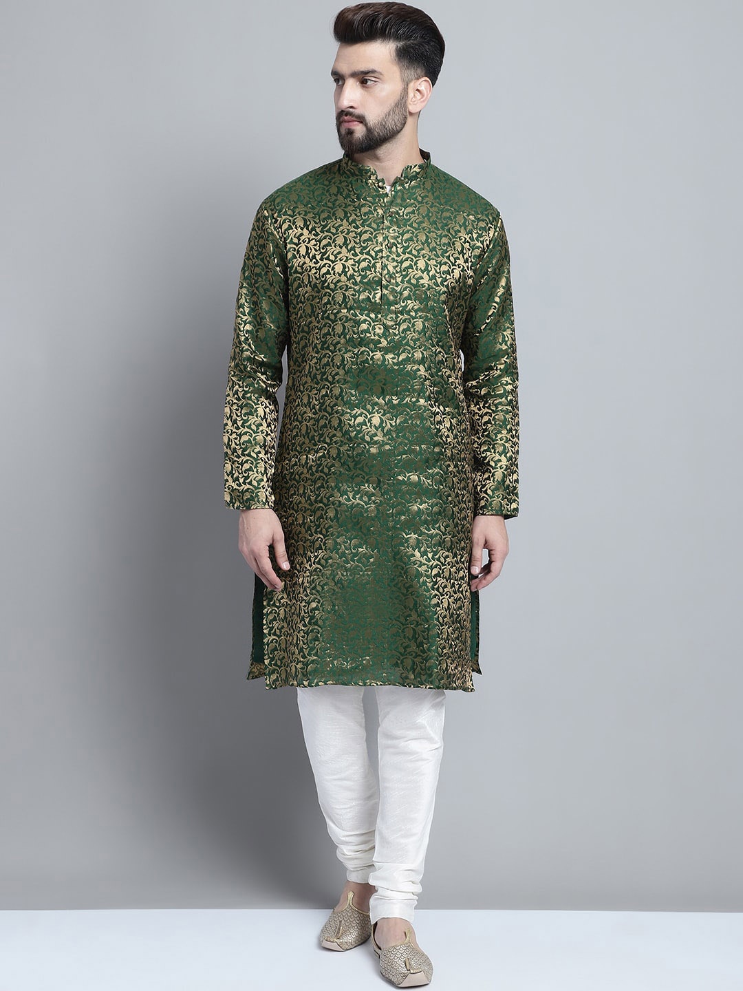 

TREEMODA Mandarin Collar Kurta With Pyjamas, Green
