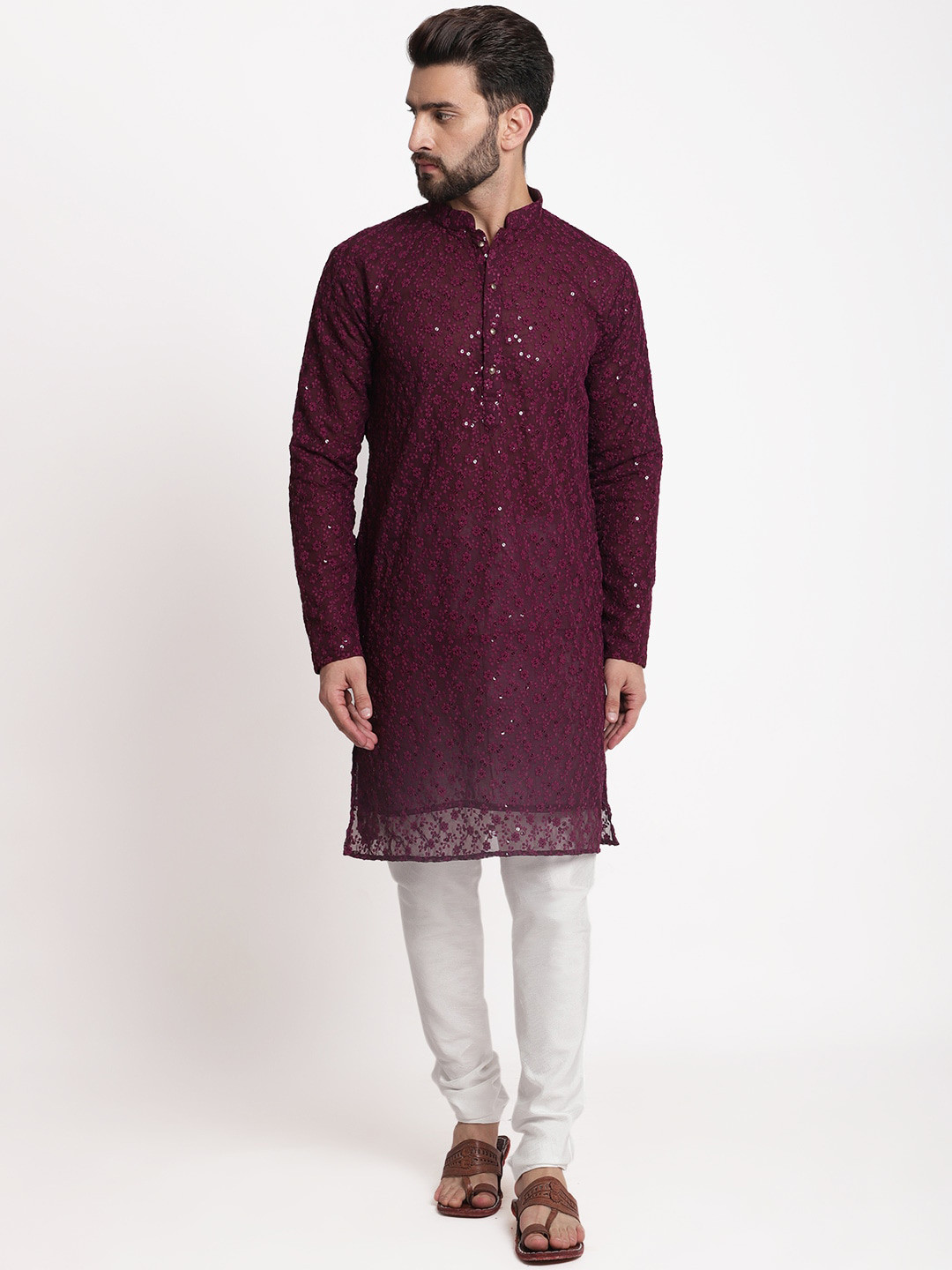 

TREEMODA Ethnic Motifs Embroidered Chikankari Regular Kurta With Pyjamas, Maroon