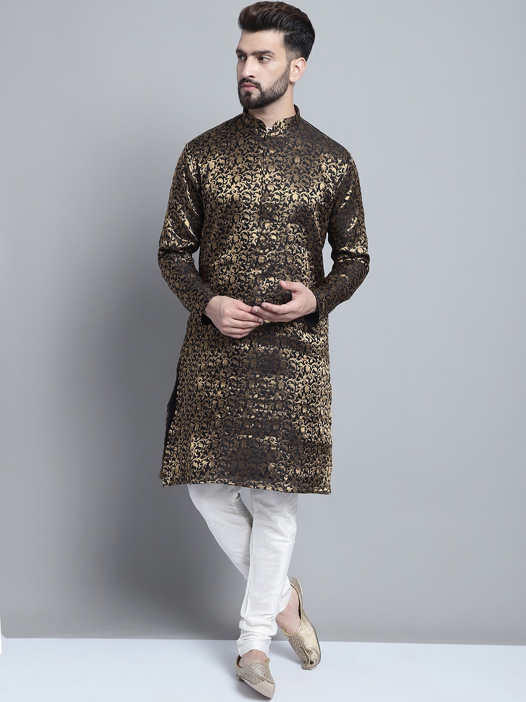 

TREEMODA Mandarin Collar Regular Kurta With Pyjamas, Black