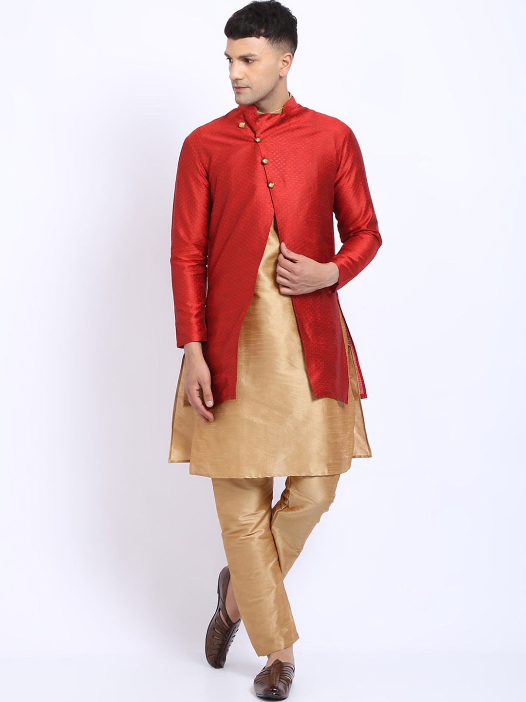 

TREEMODA Mandarin Collar Regular Kurta With Pyjamas, Copper
