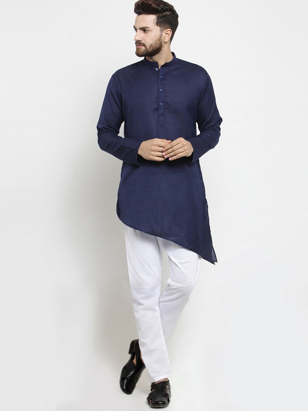 

TREEMODA Regular Linen Kurta With Churidar, Navy blue