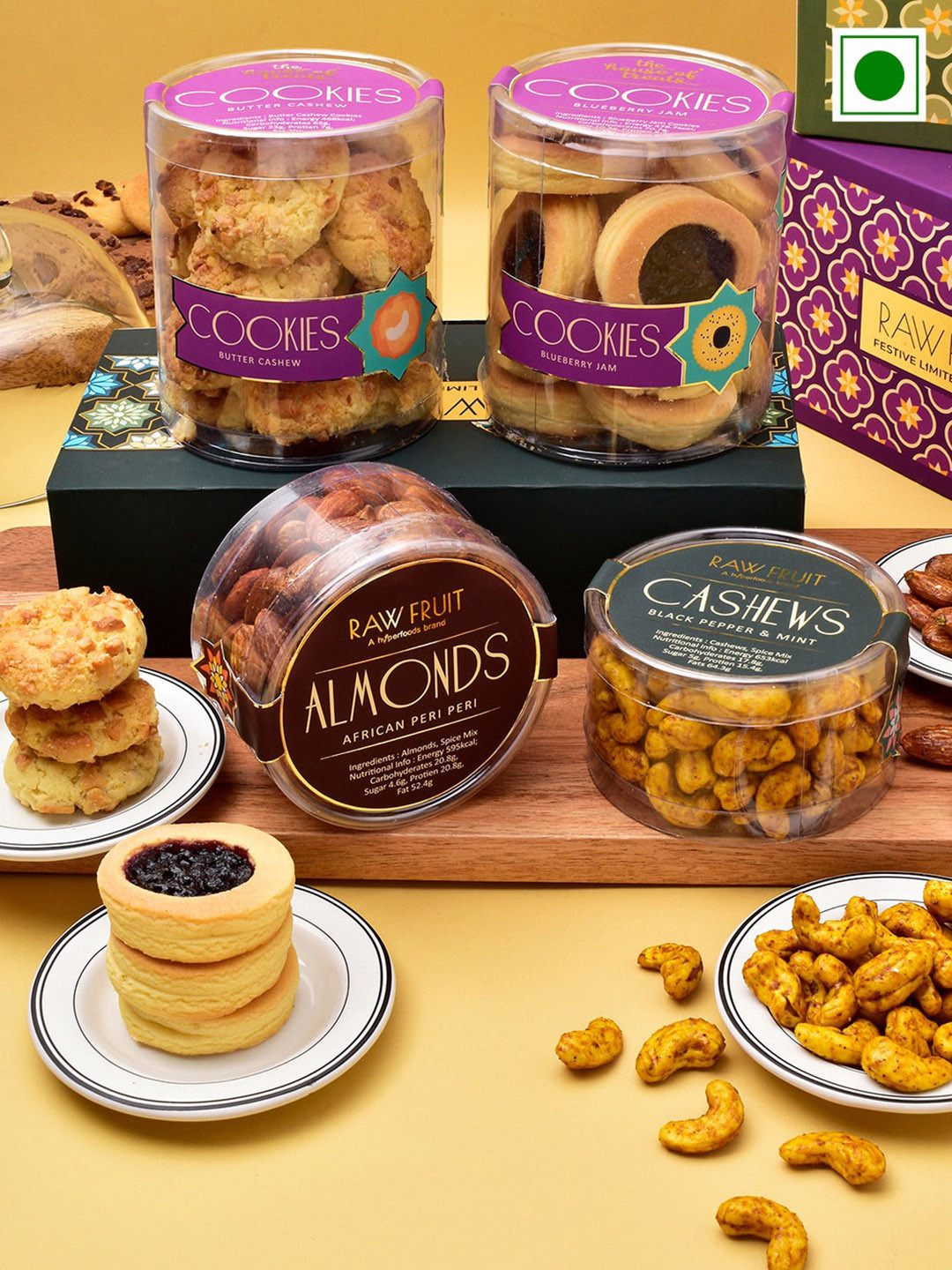 

RawFruit Set Of 5 Rakhi With Cookies & Dryfruits Gift Set, Red