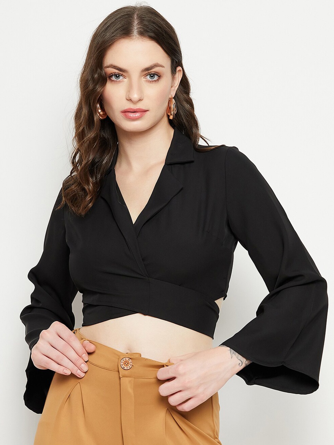 

Madame Tie Up Wrap Crop Top, Black