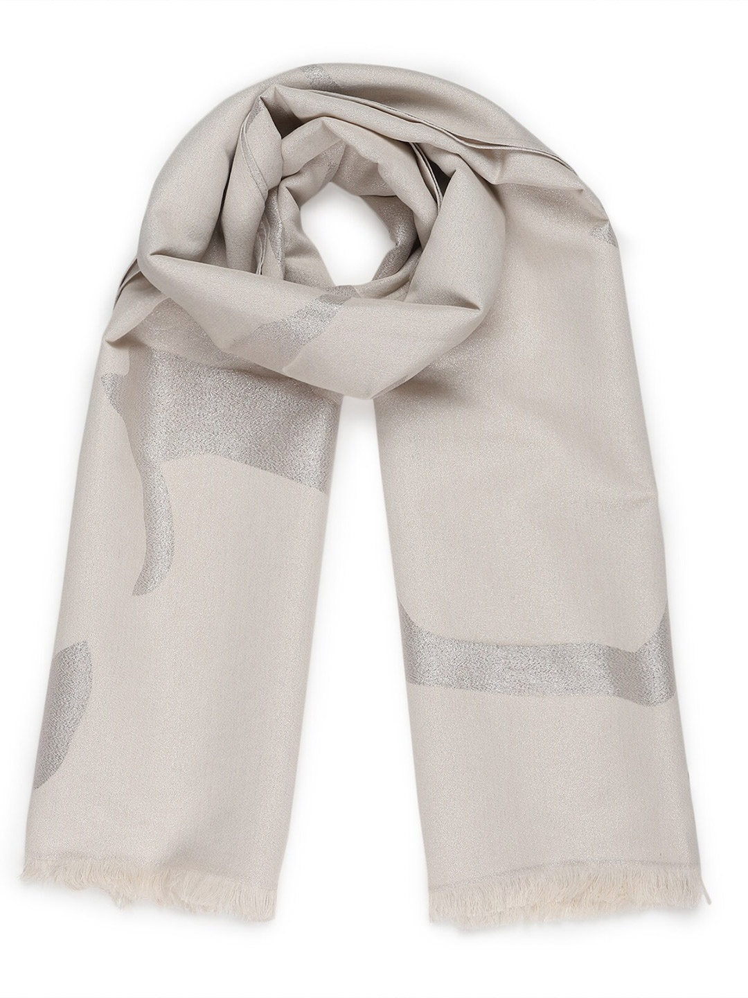 

Ted Baker Women Striped Scarf With Frayed Border, Beige