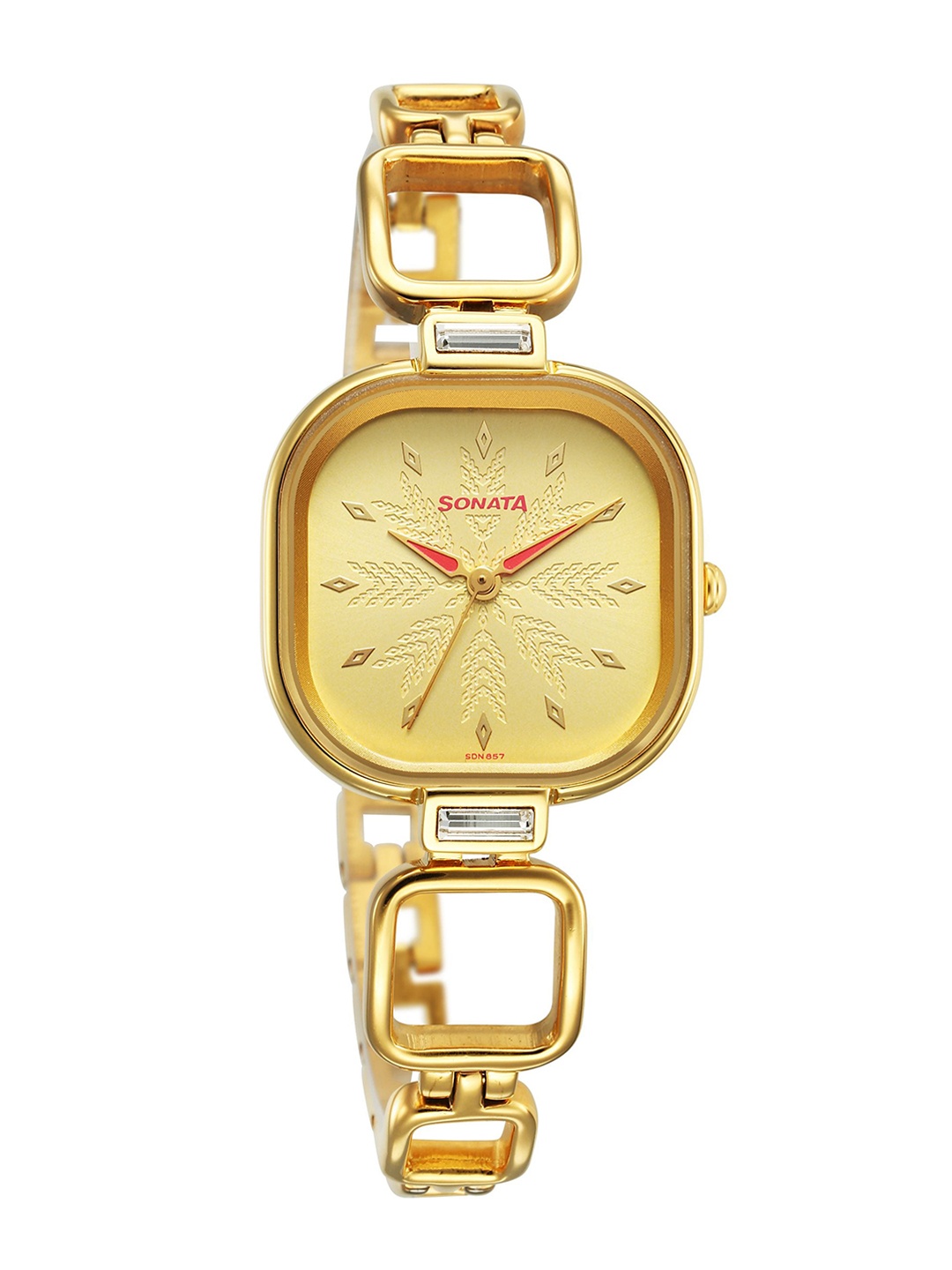 

Sonata Women Brass Dial & Stainless Steel Bracelet Style Straps Analogue Watch 8186YM01, Gold