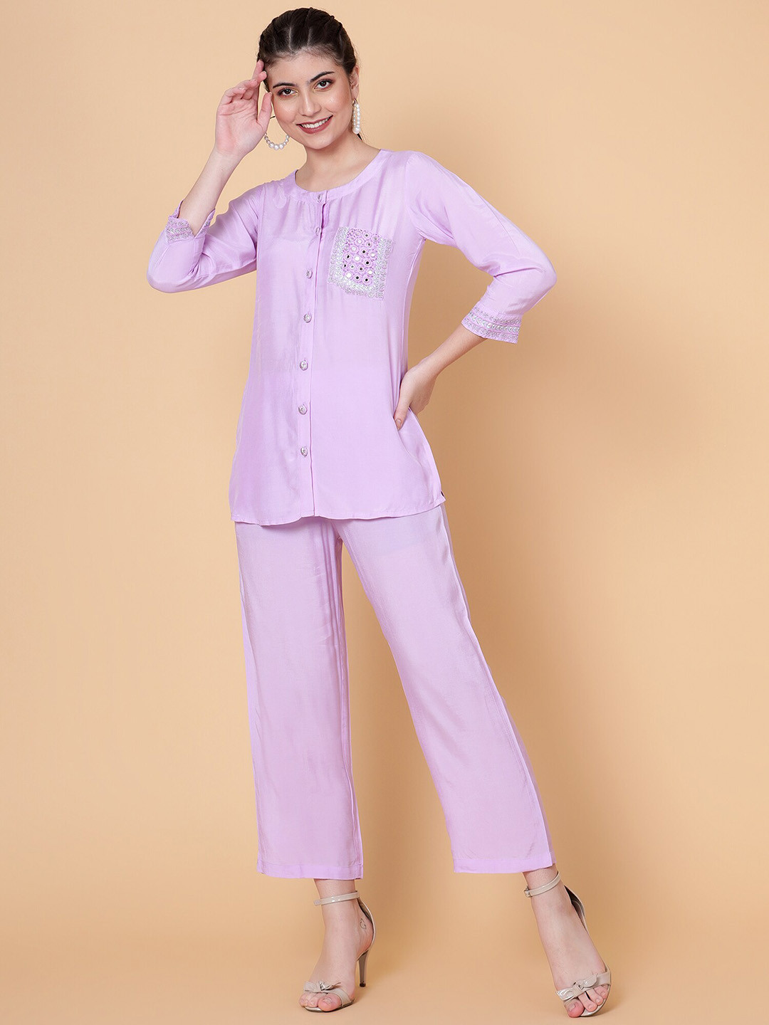 

Bani Women Embroidered Tunic With Trousers, Lavender