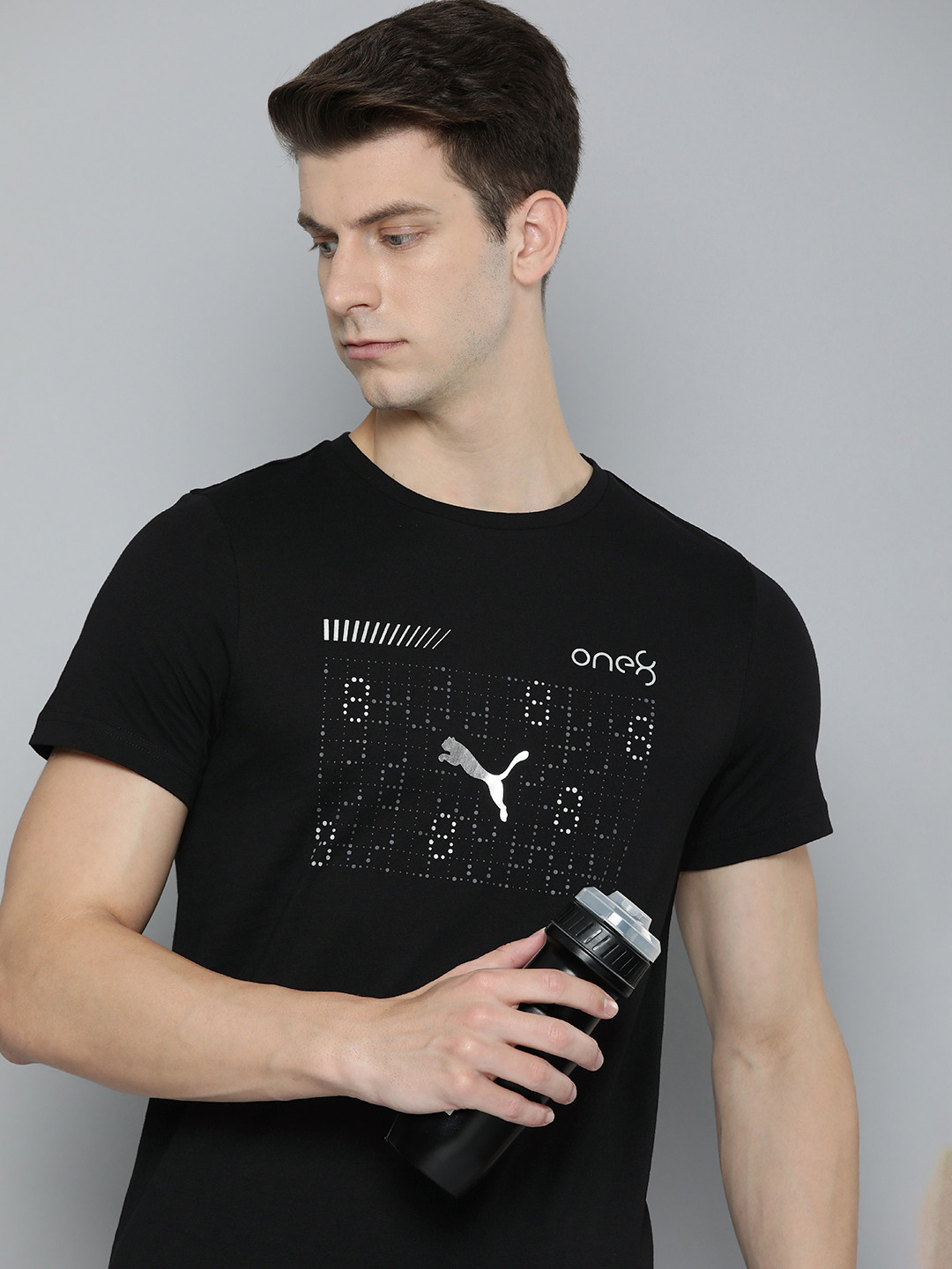 

one8 x PUMA Halftone Graphic Printed Pure Cotton Slim Fit T-shirt, Black