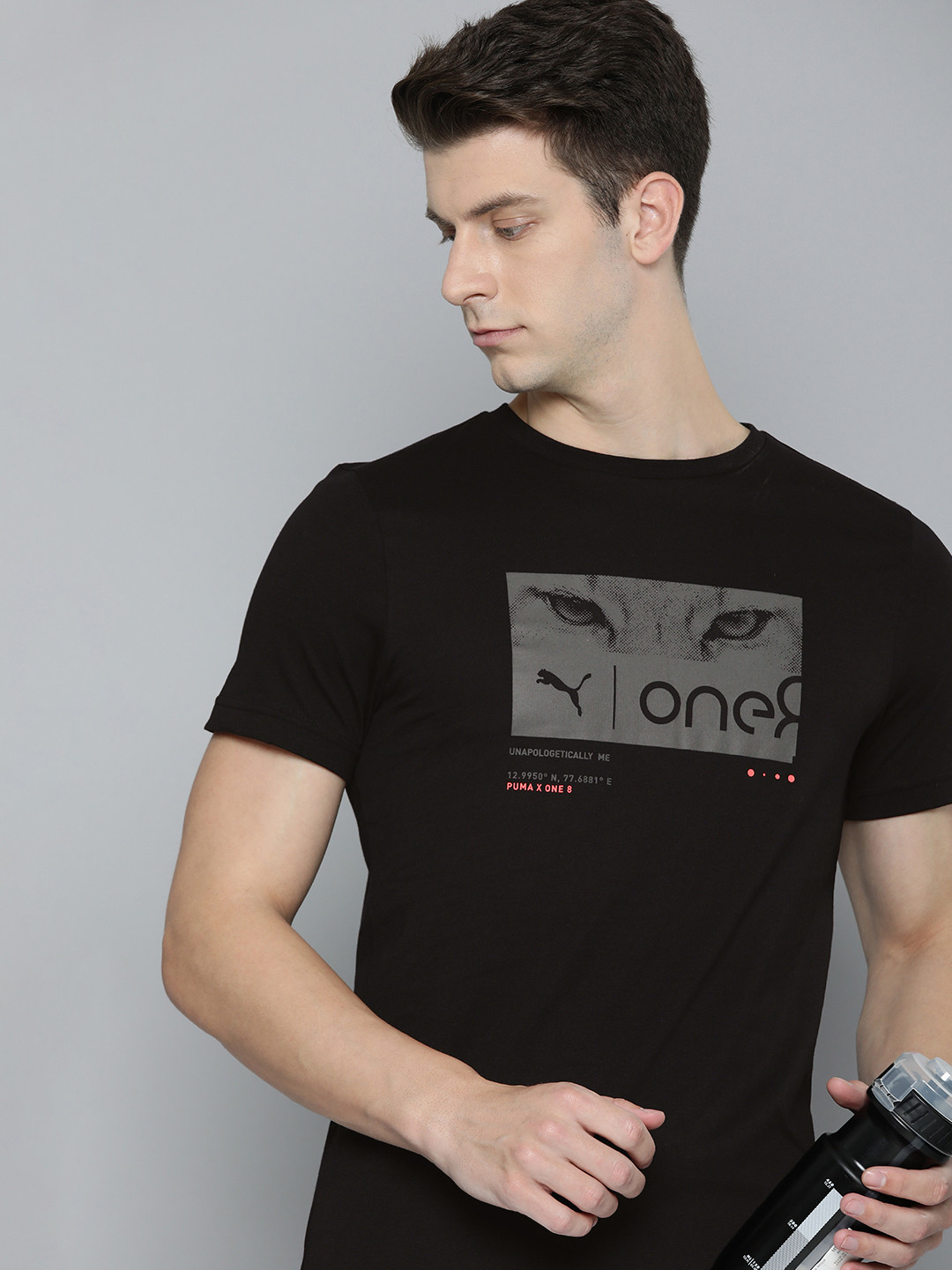 

one8 x PUMA Cat Graphic Printed Pure Cotton Slim Fit T-shirt, Black
