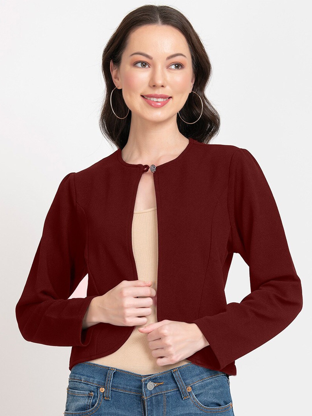 

urSense Button Closure Crop Shrug, Maroon