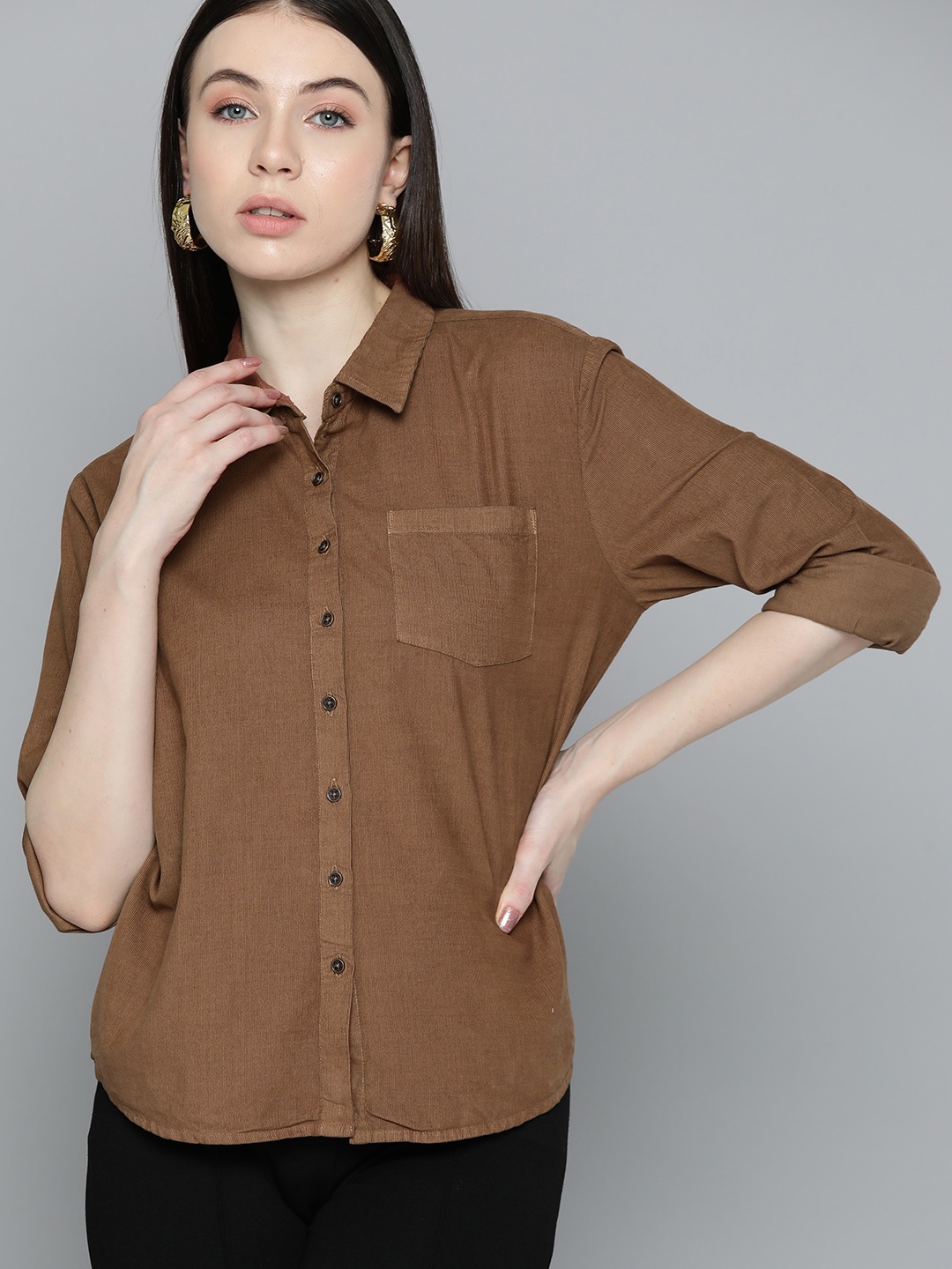 

Chemistry Casual Pure Cotton Corduroy Shirt, Coffee brown