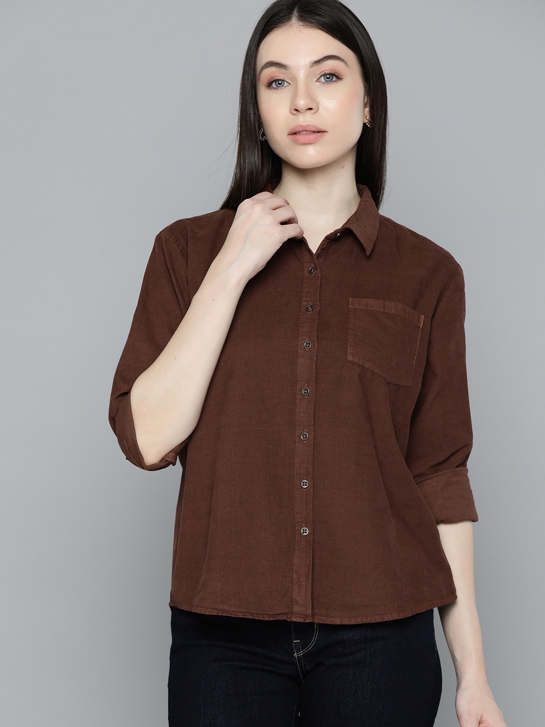 

Chemistry Casual Pure Cotton Corduroy Shirt, Brown