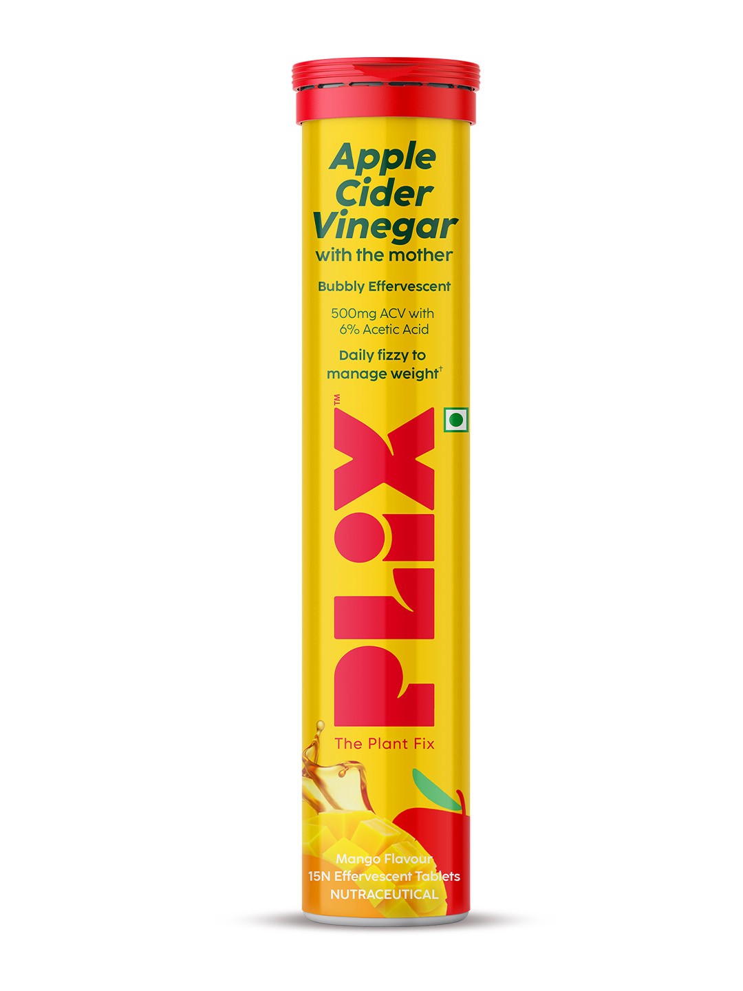 

PLIX THE PLANT FIX Apple Cider Vinegar Effervescent Tablet - Mango Flavour - 15 Tablets, Yellow