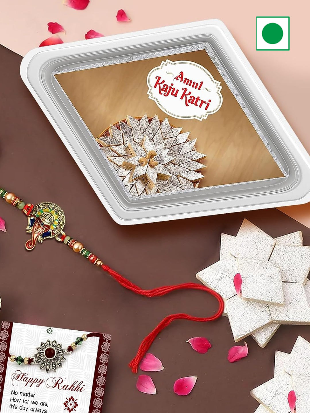 

TIED RIBBONS Ganesh Rakhis Amul Kaju Katli Sweets Combo, Red