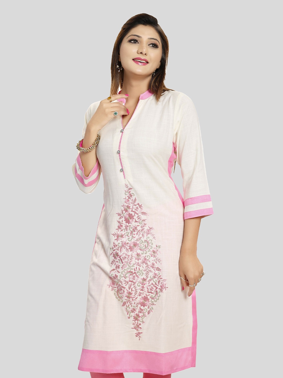 

keshubaba Floral Embroidered Straight Kurta, White