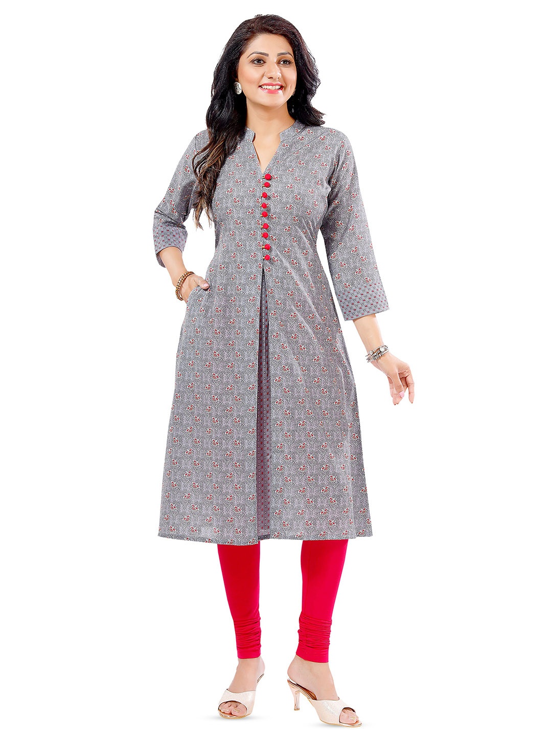 keshubaba Ethnic Motifs Printed A Line Kurta, Grey