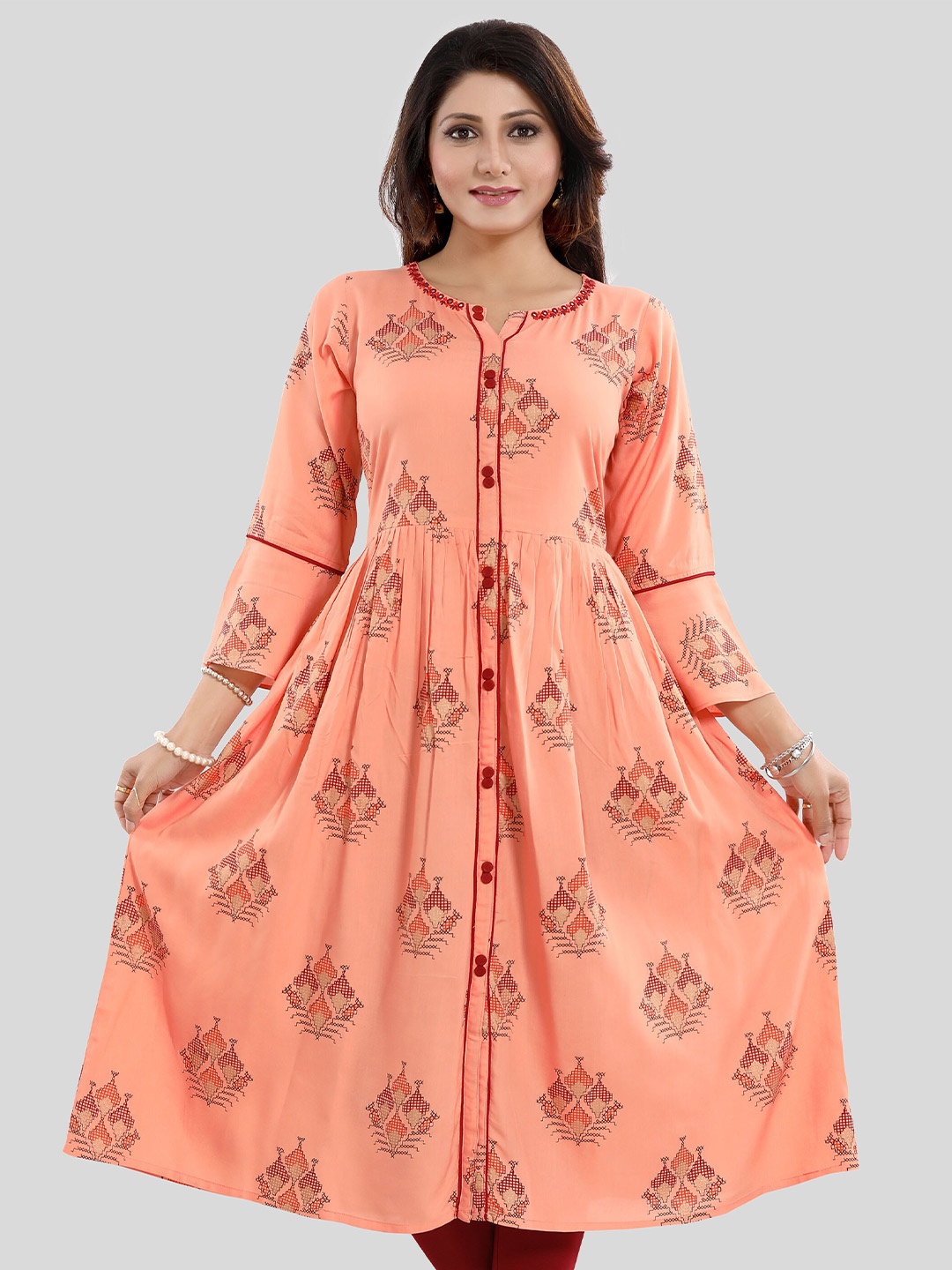 

keshubaba Ethnic Motifs Printed A-Line Kurta, Orange