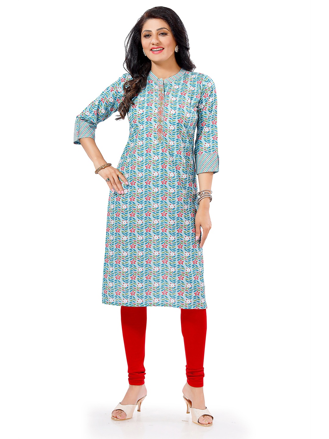 

keshubaba Floral Printed Straight Kurta, Blue