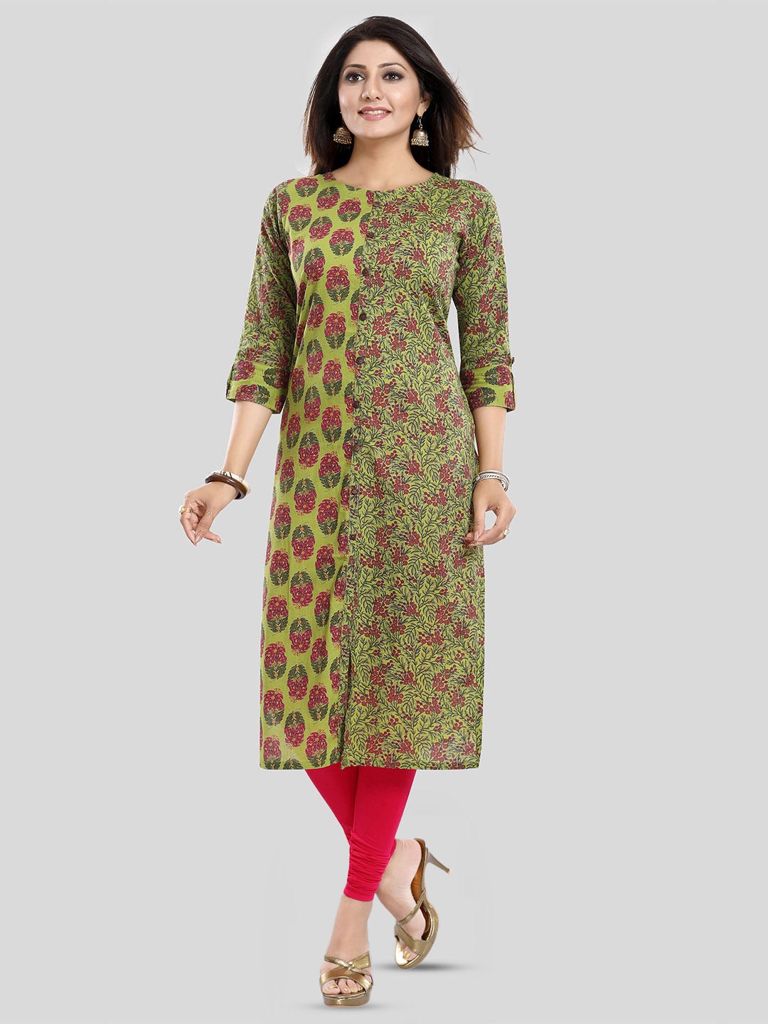 keshubaba Floral Printed Straight Kurta, Green