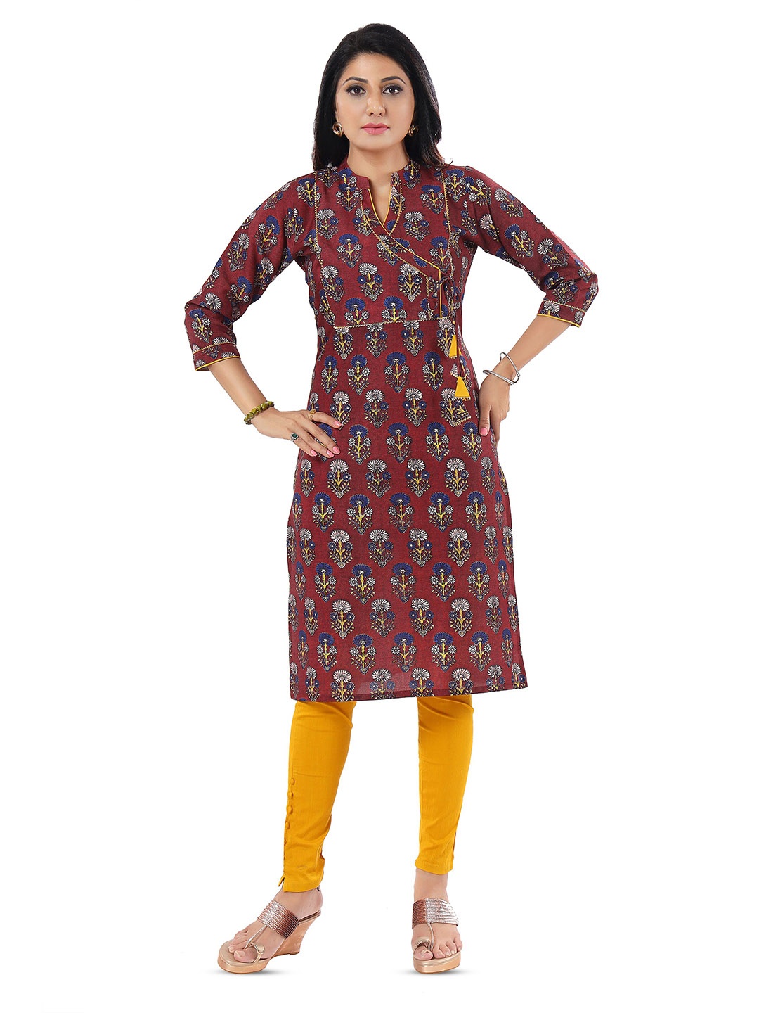 

keshubaba Floral Printed Straight Kurta, Maroon