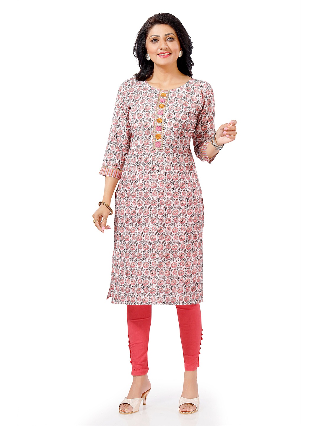 

keshubaba Floral Printed Straight Kurta, White