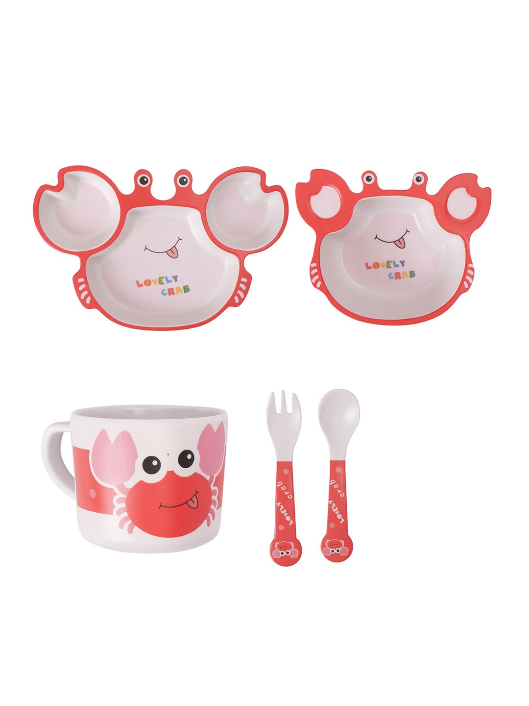 

THE BAMBOO CO White & Red 5 Pieces Printed Bamboo Glossy Dinner Set