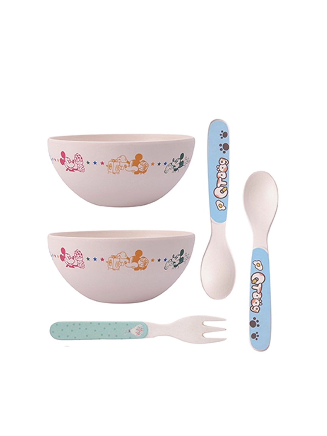 

THE BAMBOO CO White & Blue 5 Pieces Printed Bamboo Glossy Dinner Set