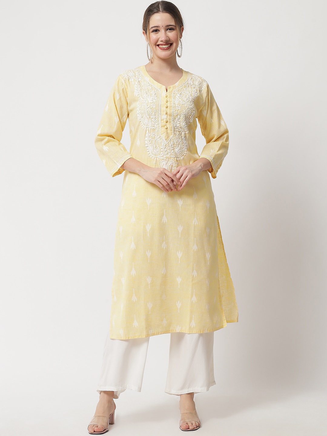 

Ethnava Ethnic Motifs Embroidered Straight Kurta, Yellow