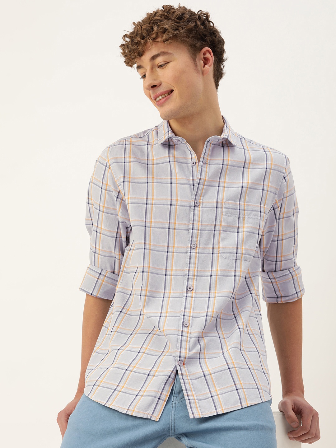 

Mast & Harbour Men Slim Fit Opaque Checked Casual Shirt, Grey