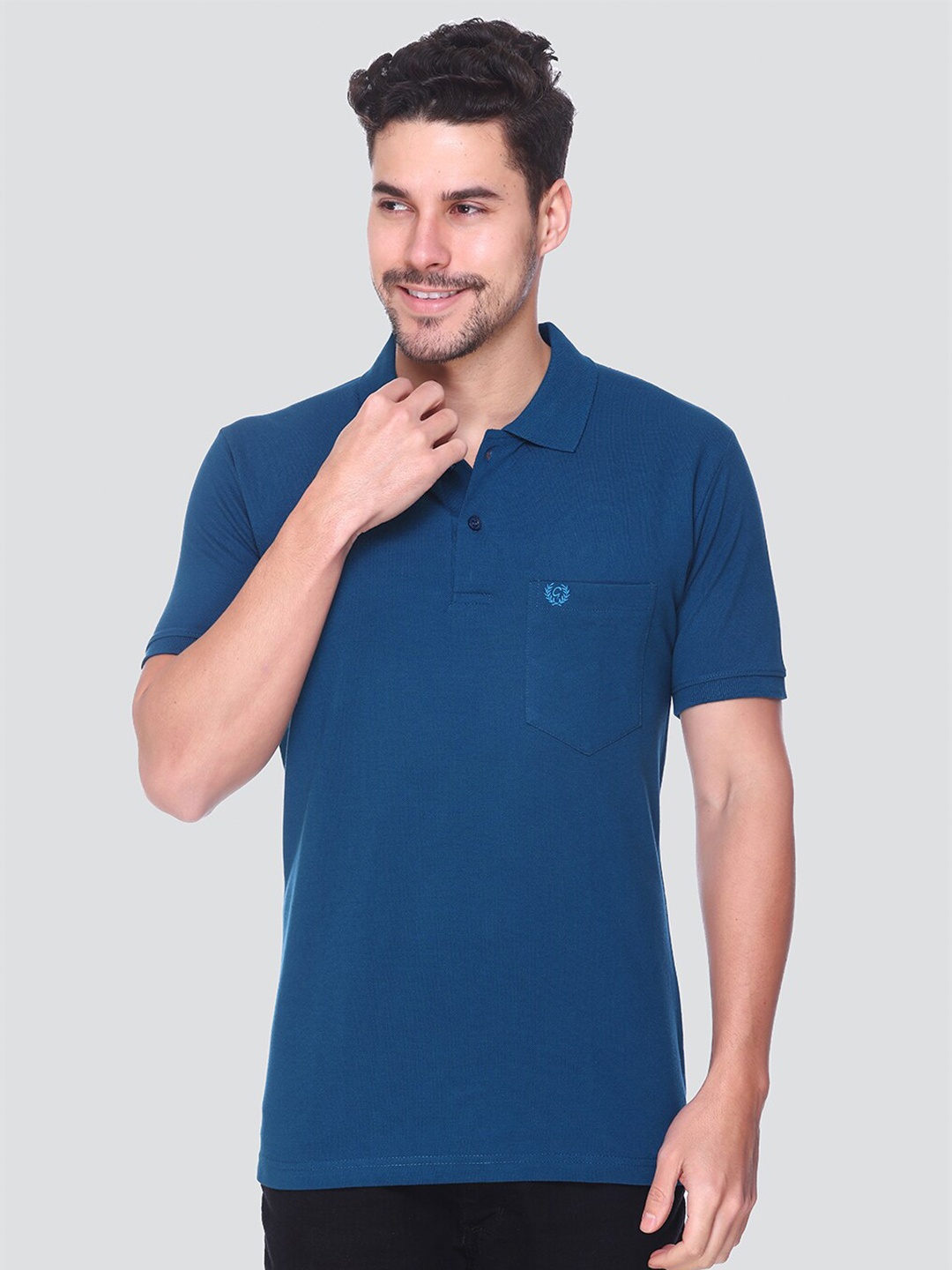 

GUYZ CLUB Regular Fit Polo Collar Cotton T-shirt, Turquoise blue