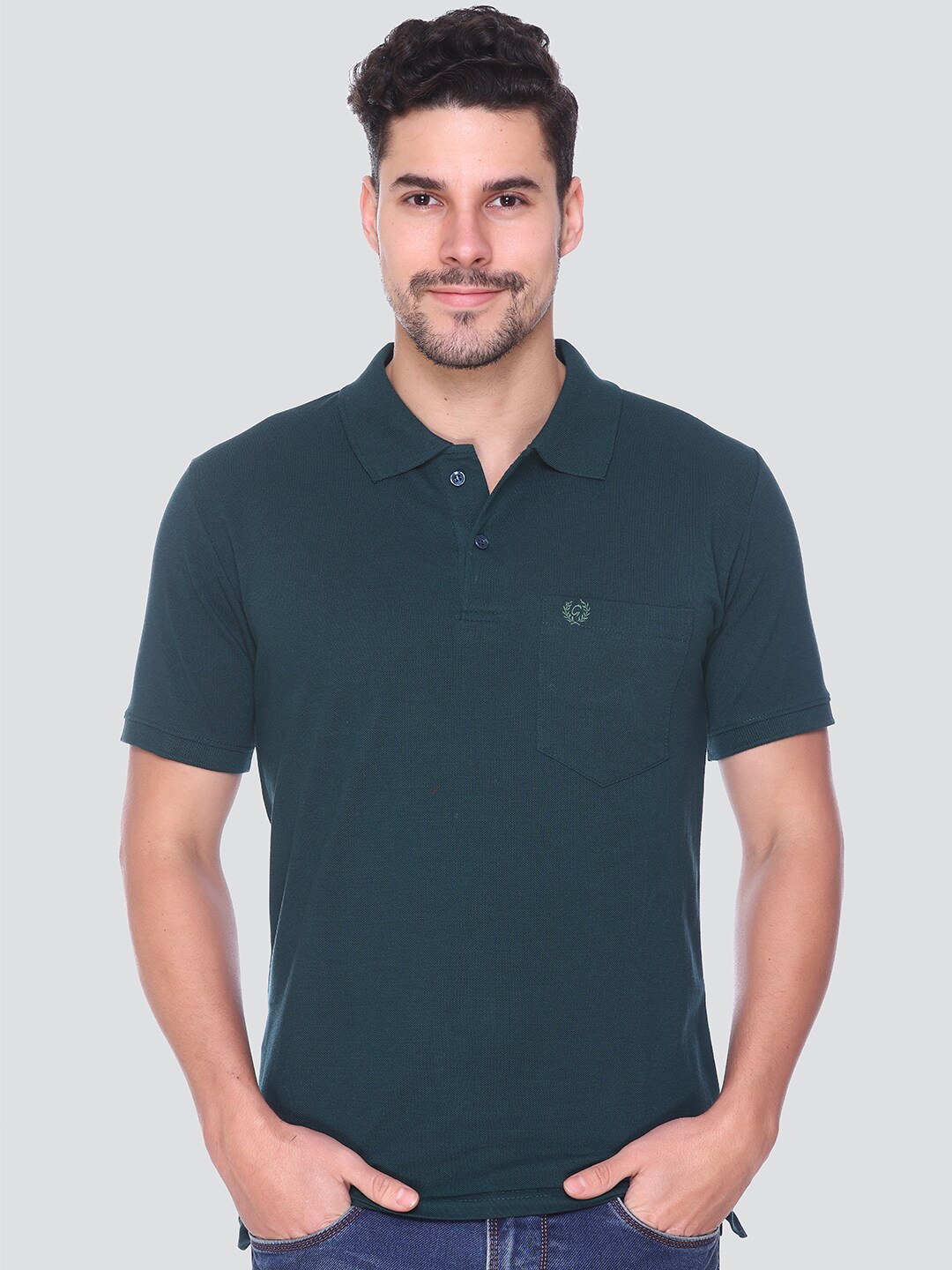 

GUYZ CLUB Regular Fit Polo Collar Cotton T-shirt, Green