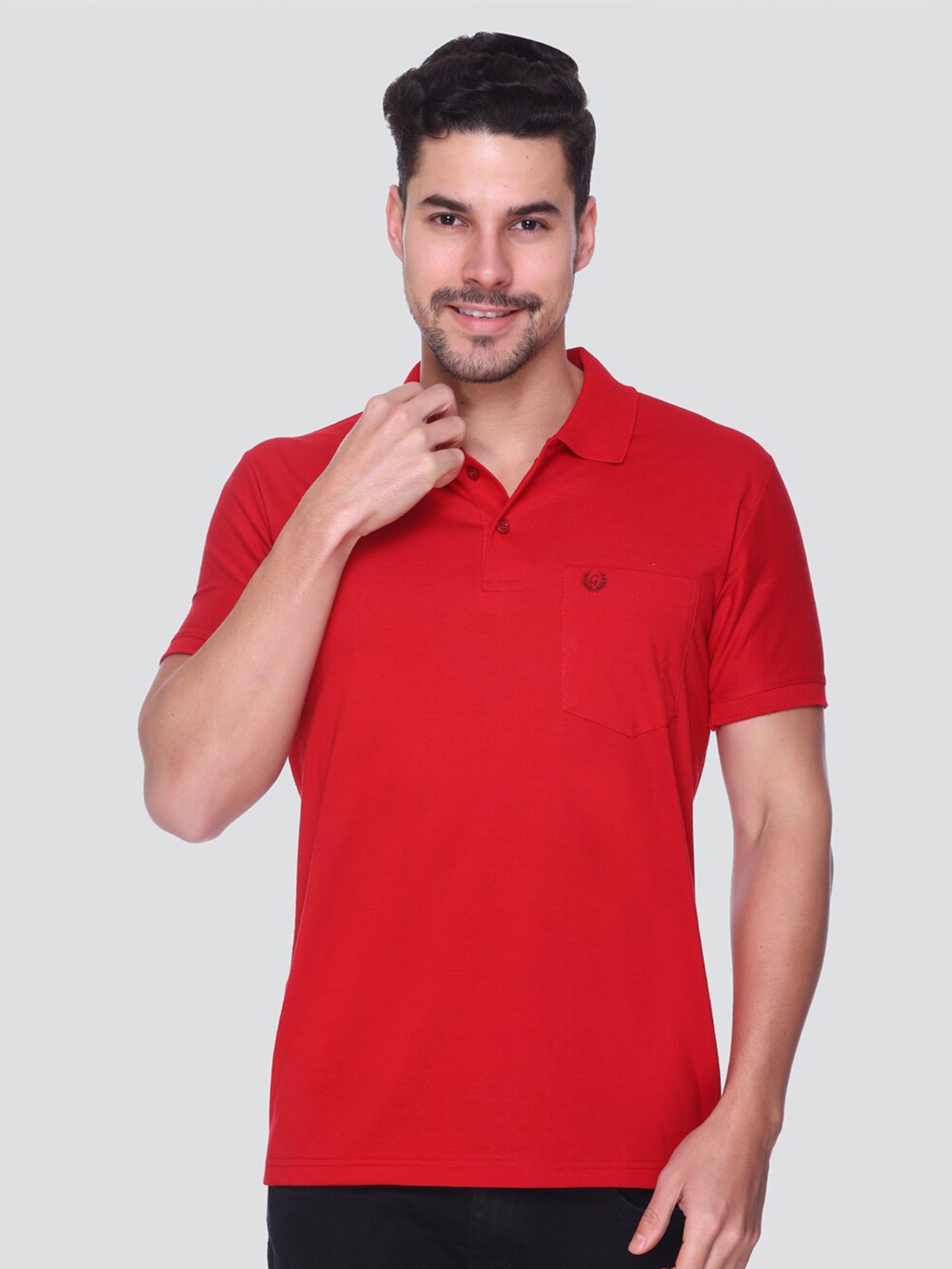 

GUYZ CLUB Regular Fit Polo Collar Cotton T-shirt, Red