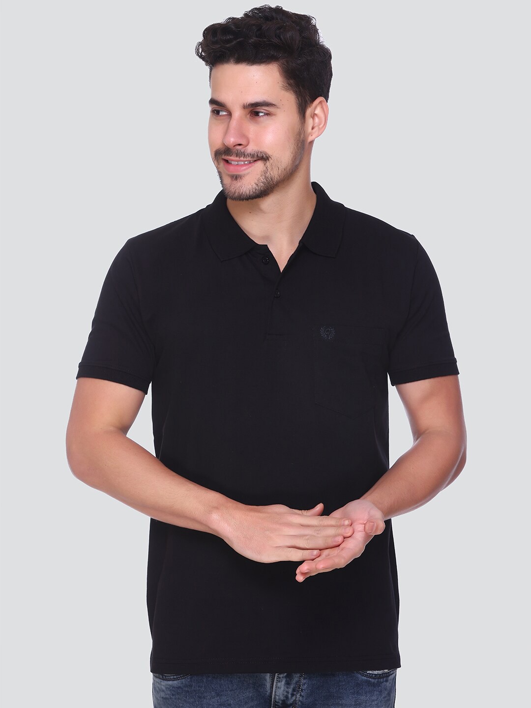 

GUYZ CLUB Regular Fit Polo Collar Cotton T-shirt, Black
