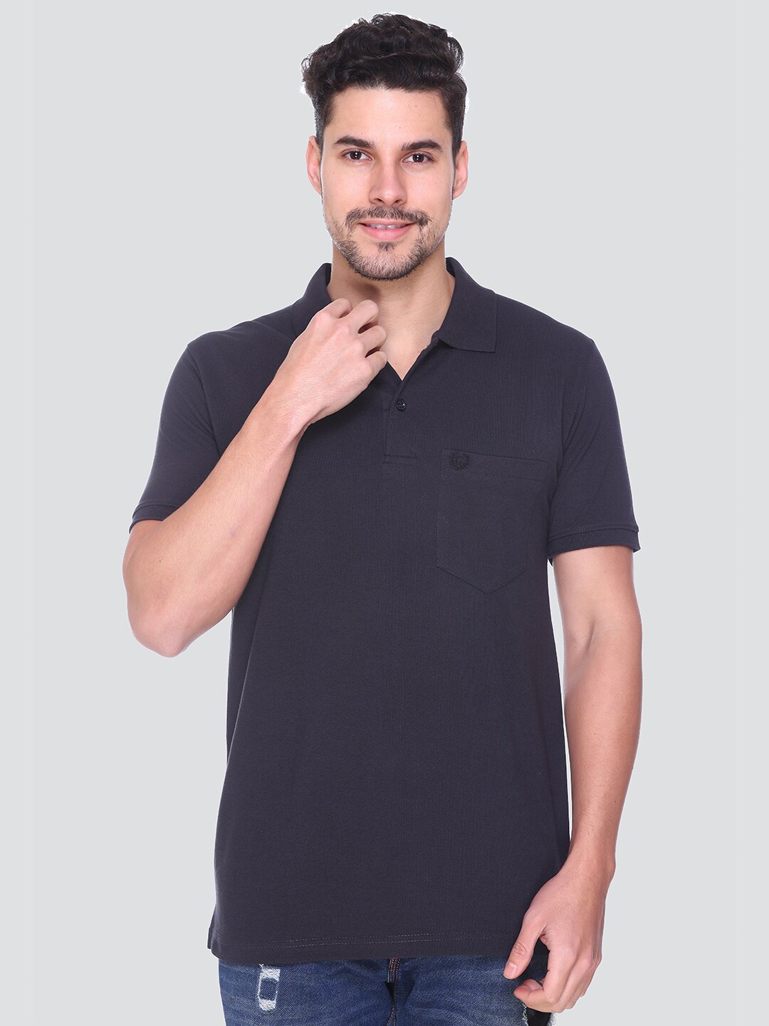 

GUYZ CLUB Regular Fit Polo Collar Cotton T-shirt, Grey