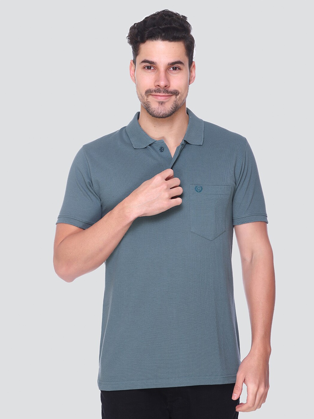 

GUYZ CLUB Regular Fit Polo Collar Cotton T-shirt, Grey