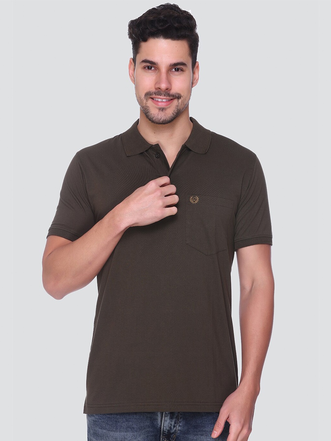 

GUYZ CLUB Regular Fit Polo Collar Cotton T-shirt, Olive