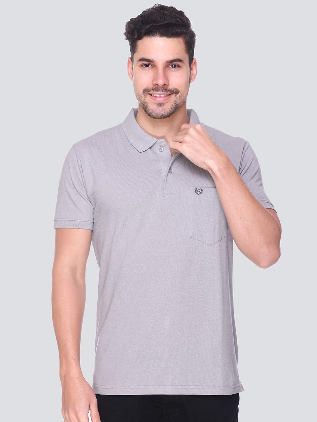 

GUYZ CLUB Regular Fit Polo Collar Cotton T-shirt, Grey