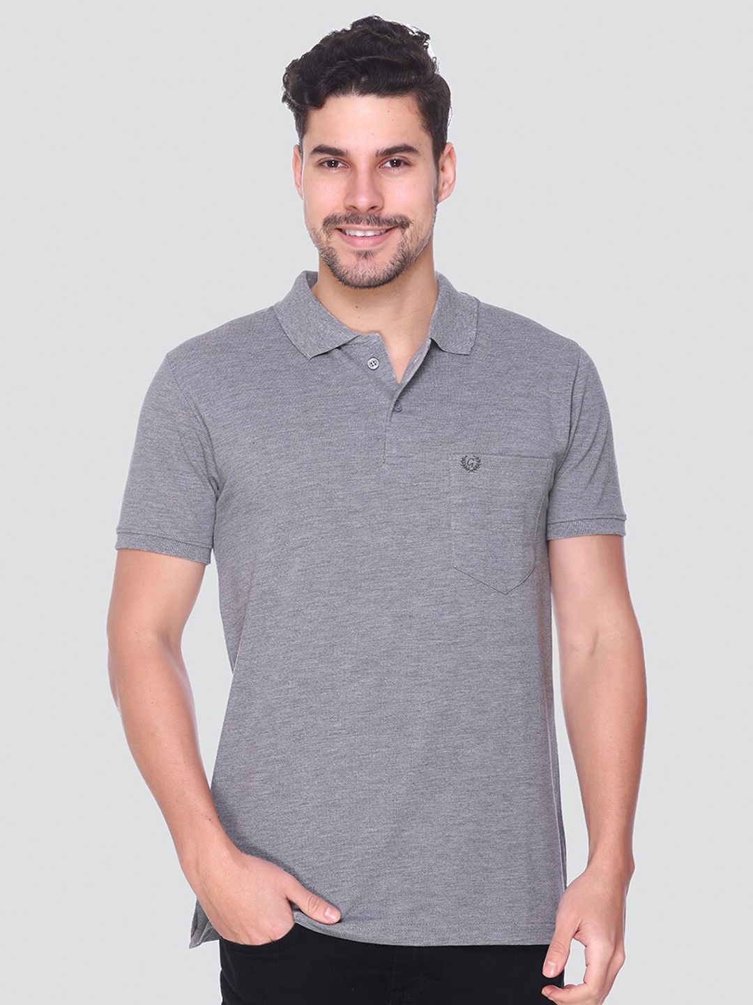 

GUYZ CLUB Regular Fit Polo Collar Cotton T-shirt, Grey