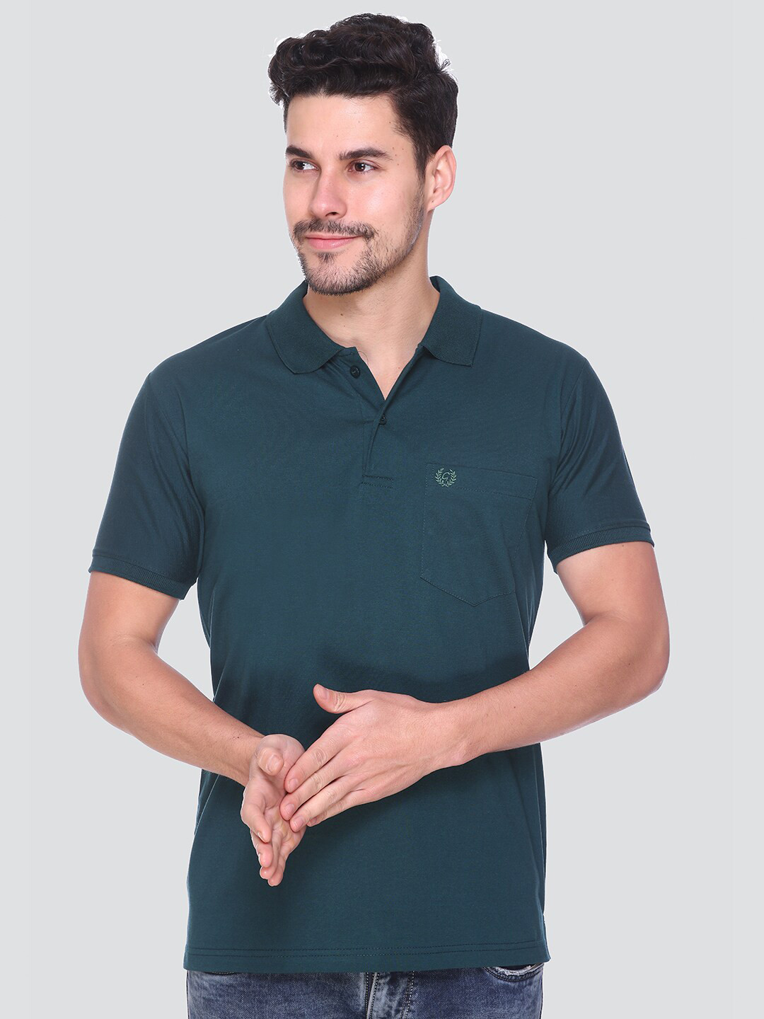

GUYZ CLUB Regular Fit Polo Collar Cotton T-shirt, Green