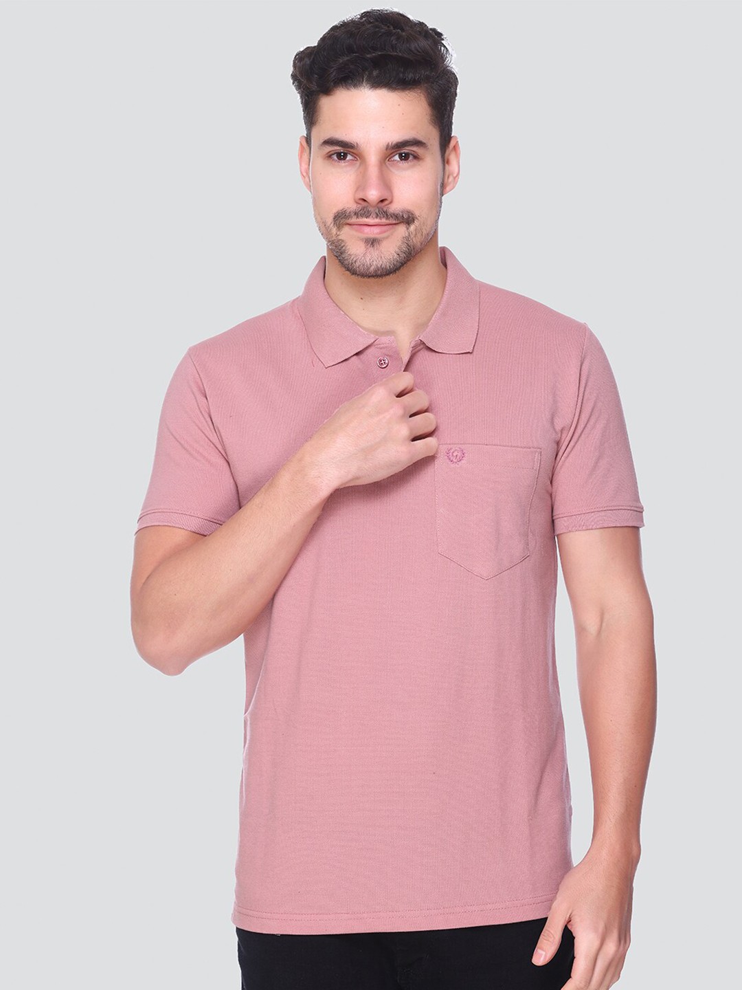 

GUYZ CLUB Polo Collar Short Sleeves Pockets Cotton T-shirt, Coral