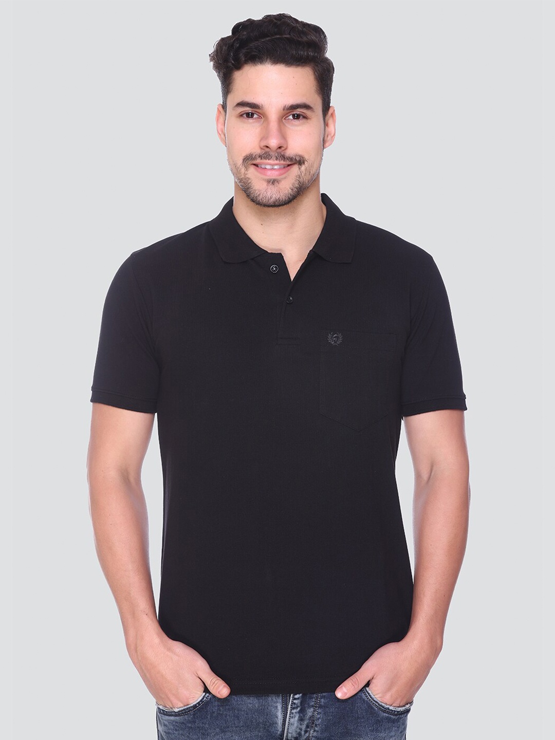 

GUYZ CLUB Polo Collar Short Sleeves Pockets Cotton T-shirt, Black