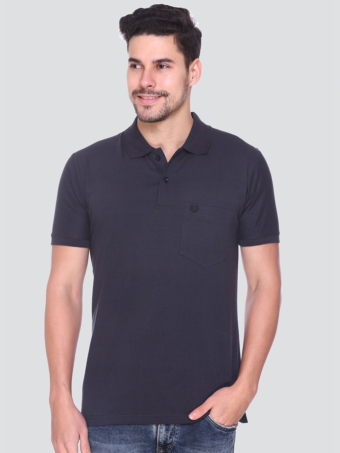 

GUYZ CLUB Polo Collar Short Sleeves Pockets Cotton T-shirt, Grey