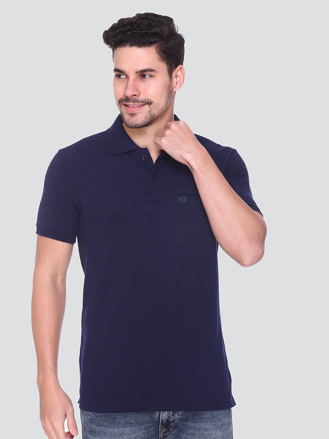 

GUYZ CLUB Polo Collar Short Sleeves Pockets Cotton T-shirt, Navy blue