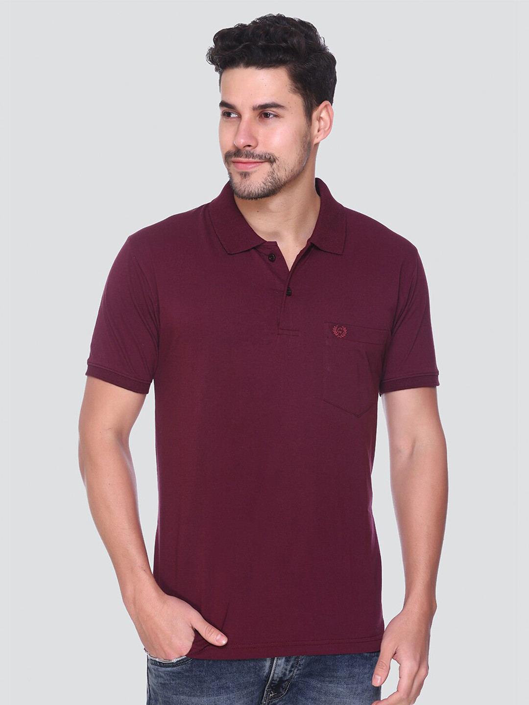 

GUYZ CLUB Polo Collar Short Sleeves Pockets Cotton T-shirt, Burgundy